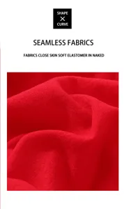 Red seamless fabric detail, soft elastic material close up view for women shaping underwear.