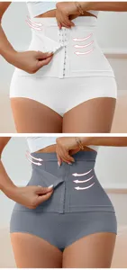 Detail view of tummy control shapewear with hook closure for smooth waist support.