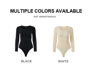 Plus size long sleeve seamless bodysuit detail showing black and white color options clearly.