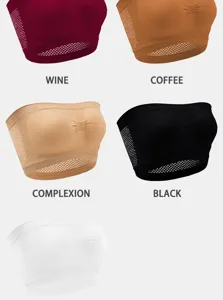 Seamless breathable mesh strapless tube top detail view showing multi-color options available.