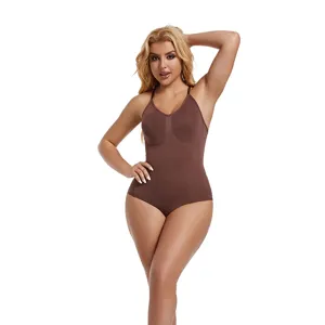Seamless brown shapewear bodysuit for tummy control waist cinching and butt lifting body shaper