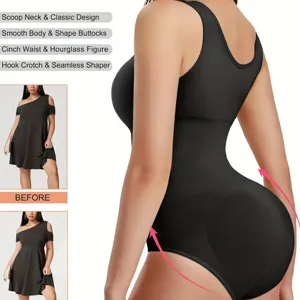 Women Seamless Body Shaper Cinch Waist Butt Lifter Black Bodysuit Shapewear Tops