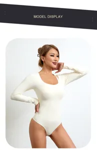 Women long sleeve seamless shapewear bodysuit beige slim fit basic top comfortable wear