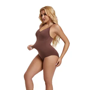 Seamless shapewear bodysuit for women, tummy control waist trainer with thong back.