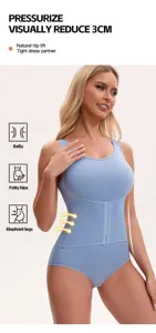 Vista dettagliata del body modellante con bottoni da donna, con controllo pancia.