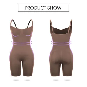 Vista dettagliata del body modellante marrone senza cuciture con controllo della pancia.