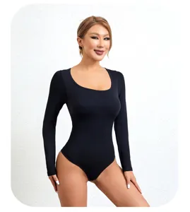 Women long sleeve black bodysuit seamless shapewear tummy control slim fit apparel daily wear
