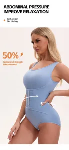 Vista dettagliata del body contenitivo blu con forte compressione addominale e tessuto morbido.