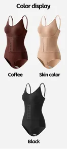 Women shaping bodysuit with adjustable straps and front hooks in multiple color options.