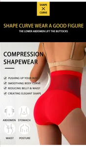 High waist tummy control shapewear seamless breathable postpartum body shaping briefs red underwear