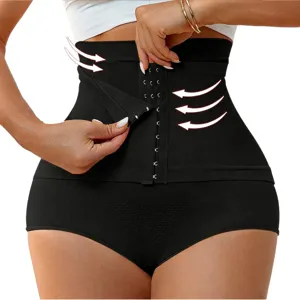 Seamless high waist shapewear panty tummy control waist trainer briefs for women black body shaper