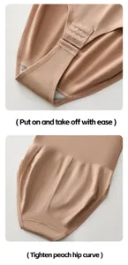 Close-up detail of women's shaping shapewear bodysuit showing crotch clasp and hip lift design.