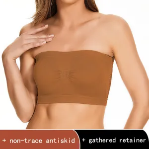 Seamless strapless bandeau bra for women, breathable thin tube top with non-slip design.
