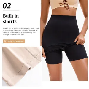High waist seamless shaping skirt with built-in shorts fake two piece anti exposure fitness skort