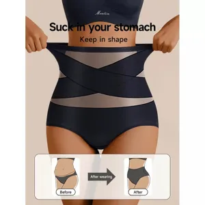 High waist seamless tummy control panties with cross bandage for women breathable shapewear
