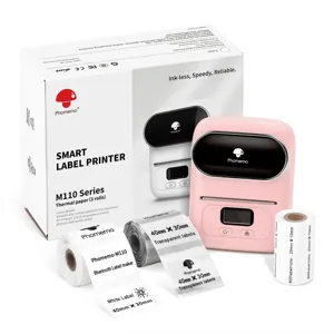 Stampante per etichette termica Bluetooth portatile Phomemo M110 con rotoli.
