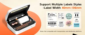 Commercial Bluetooth label printer with adjustable width 40mm to 106mm for business shipping.