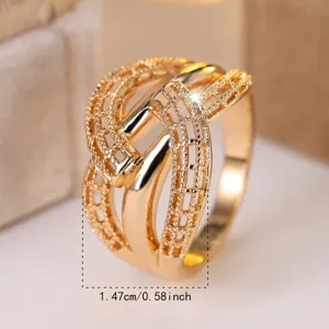 Korean Style Hollow Woven Ring For Women Minimalist Criss Cross Geometric Copper Rhinestone Wedding Jewelry Finger Ring
