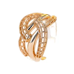 Elegant gold-plated hollow woven ring with criss-cross design for women.