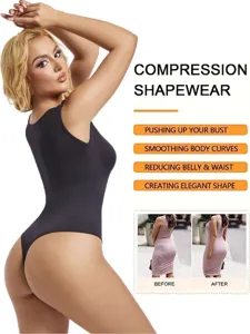 Plus size women seamless shapewear bodysuit tummy control thong compression body shaper vest