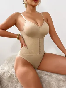 Nude tummy control bodysuit shapewear for women adjustable straps waist trainer body shaper