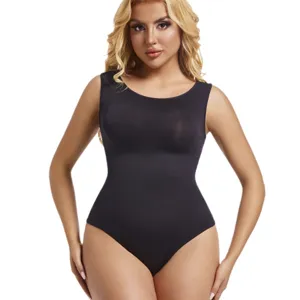 Women's Seamless Plus Size Body Shaper Tummy Control Thong Bodysuit Solid Color Sculpting Vest Shapewear