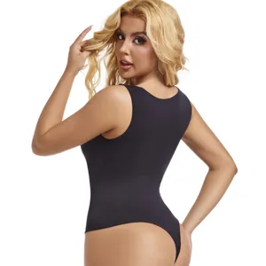Plus size women black shapewear bodysuit tummy control thong seamless waist trainer