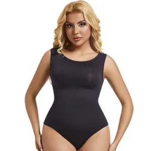 Plus size women black seamless body shaper tank bodysuit tummy control thong shapewear