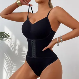 Black shaping bodysuit waist cincher tummy control hook-and-eye plus size slim shapewear