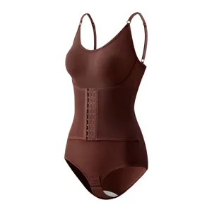 Women Shapewear Bodysuit Tummy Control Slimming Underwear with Adjustable Straps Brown