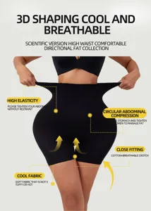 Detailed view of women high waist shaping shorts, breathable cool fabric, tummy control.
