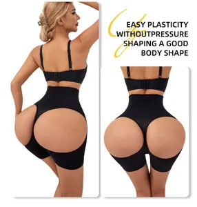 Detailed view of women's high waist butt lifter black shapewear tummy control underwear.