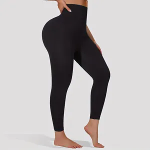Pantalon de yoga taille haute ventre plat legging de sport push up noir pour femme
