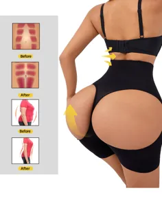 High waist shapewear butt lifter body shaper panty black breathable control briefs.