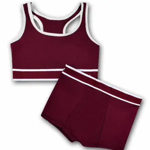 Confortable ensemble soutien-gorge de sport et slip en coton côtelé pour femme fitness sport.