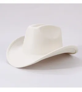 Close-up detail of white suede western cowboy hat, retro rolled brim hat texture showcase.