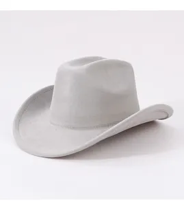 Grey suede cowboy hat retro western style rolled brim felt hat detail fashion accessory