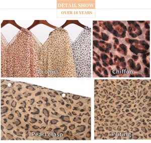 Detail view of leopard print chiffon bikini cover-up shawl with pearl clasp closure.