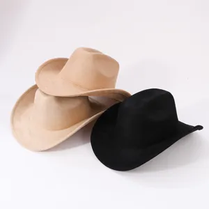 Classic suede cowboy hat retro rolled brim fedora hat winter warm riding hat for women men