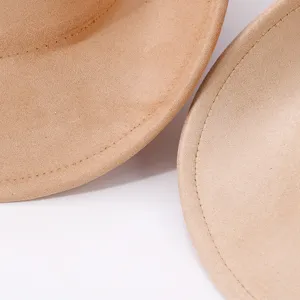 Khaki suede fedora hat, western cowboy style rolled brim retro felt hat, detailed texture main.