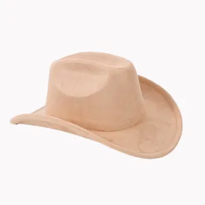 Classic beige suede western cowboy hat with rolled brim vintage style main product view