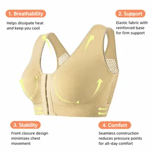 Women's breathable front-closure sports bra plus size wireless yoga fitness bra.