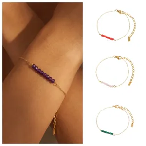 Fashion Minimalist Natural Stone Titanium Steel Chain Jewelry For Women Gold Plated Thin Chain Bracelet Necklace Trendy Accessory