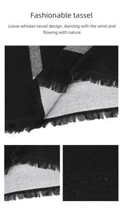 Vista detallada de la textura de la bufanda de mohair blanca y negra con elegantes flecos