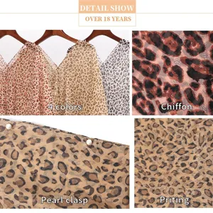 Leopard print chiffon bikini cover up shawl wrap with elegant pearl clasp detail