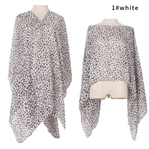 Leopard print silk-like bikini cover-up and sun protection shawl for summer