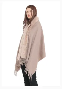 Eleganter Damen-Schal aus Kaschmir-Imitat mit Pelzkragen und Fransen für den Winter