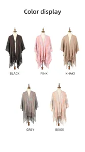 Selection of warm knitted women's shawls with tassels in five elegant color options