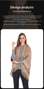 Elegant knitted winter poncho shawl with fringe details for women's warm fashion