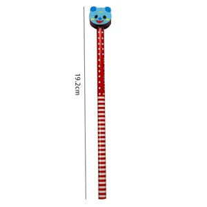 Crayon de dessin animé mignon avec gomme ours bleu, motif rouge et blanc, 19,2 cm